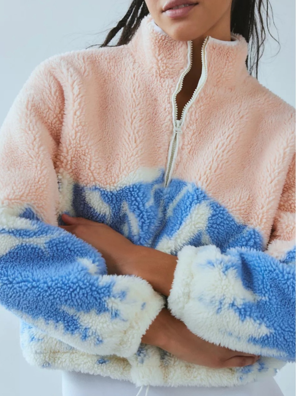 Beach Riot medium Leona Alps Color block Sherpa Half-Zip Jacket - Pink & Blue